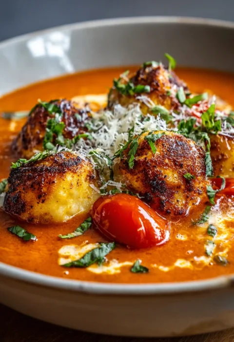 Cheese Dumpling Tomato Soup