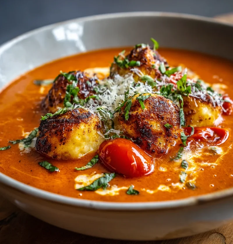 Cheese Dumpling Tomato Soup