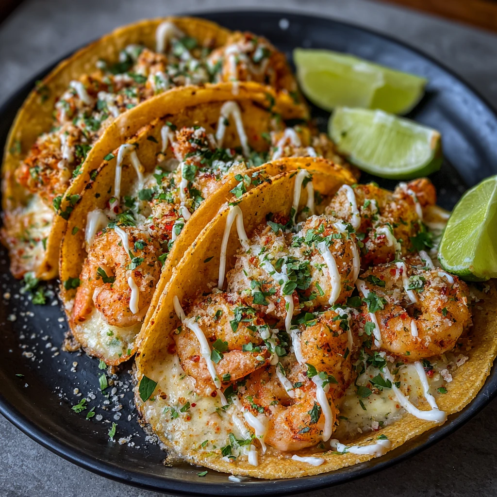 Cheesy Garlic Shrimp Tacos : Creamy, Juicy & Irresistible