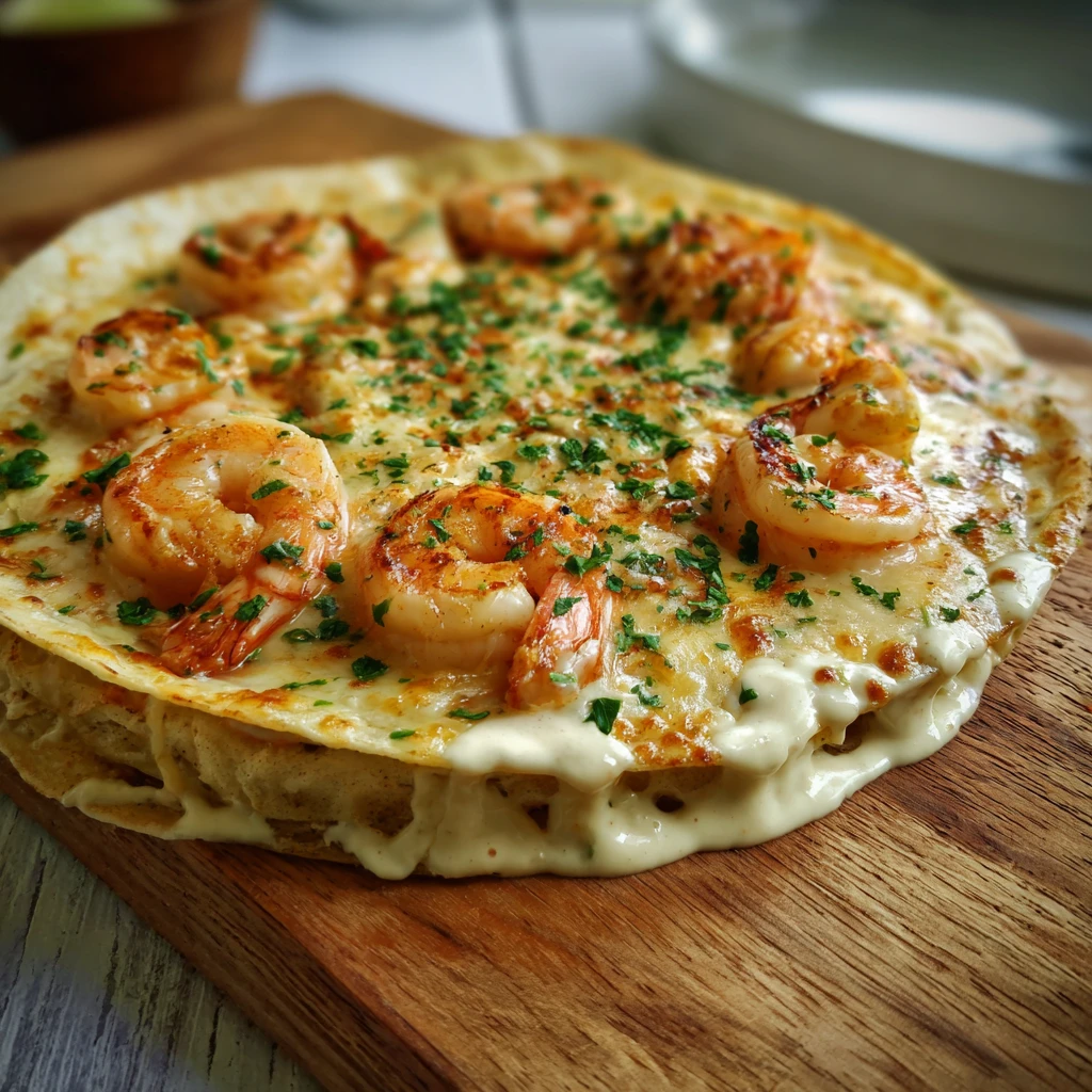 Cheesy Seafood Tortilla with Garlic Cream Sauce