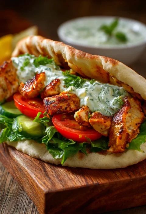 Chicken Pita Sandwich Herb Yogurt Sauce