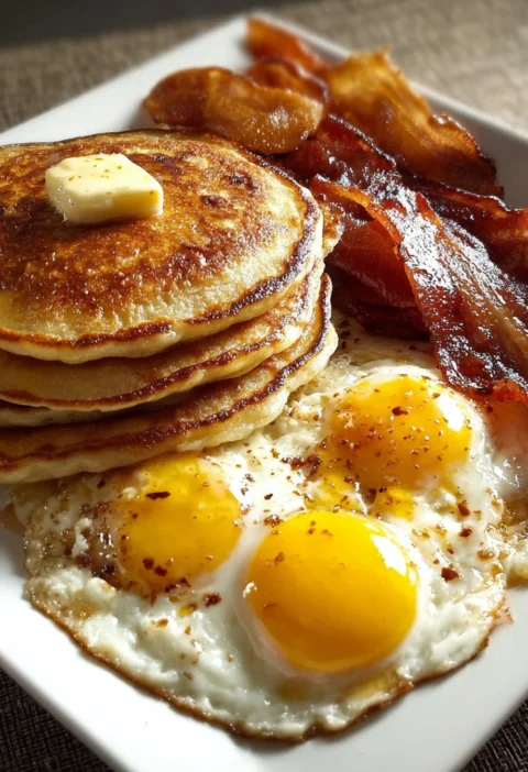 Classic Pancakes Eggs Crispy Bacon Breakfast