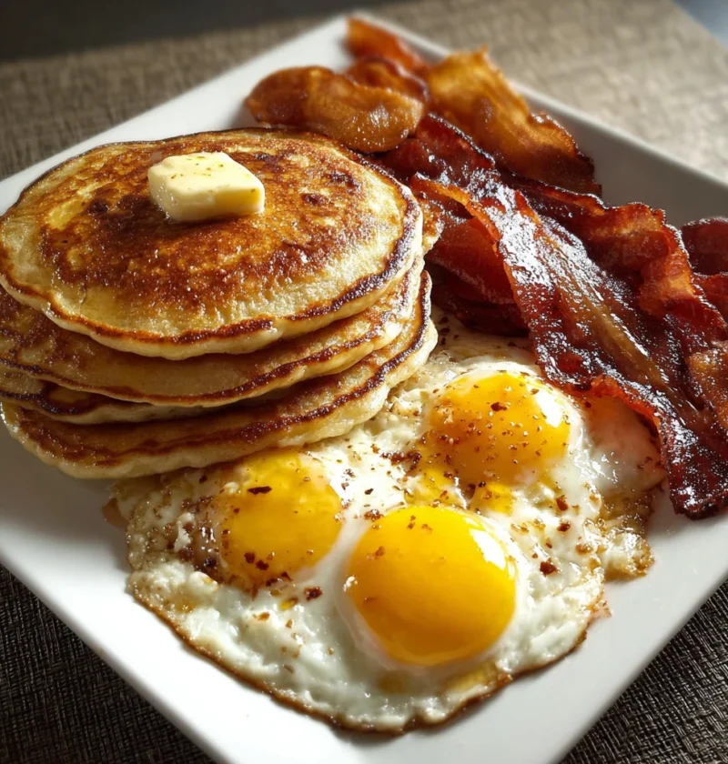 Classic Pancakes Eggs Crispy Bacon Breakfast