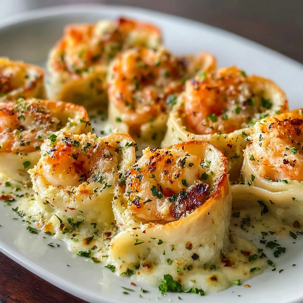 Creamy Garlic Parmesan Shrimp Roll-Ups