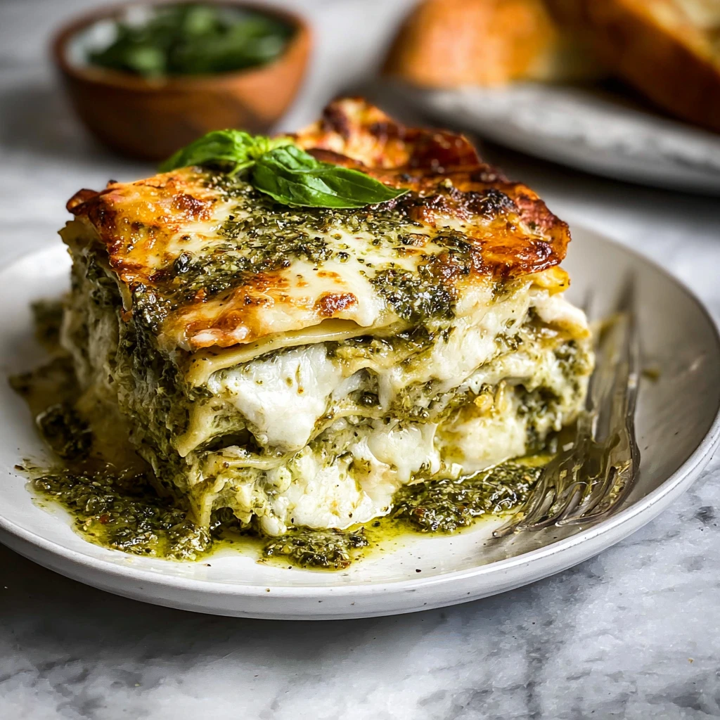 Creamy Pesto Lasagna Made with Three Cheeses
