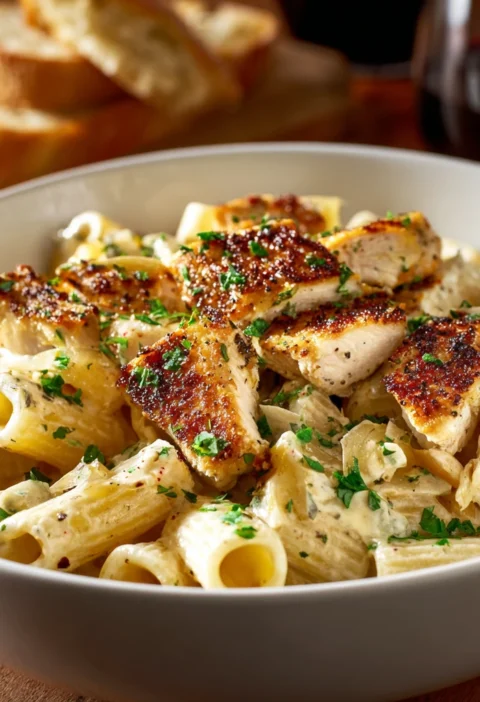 Creamy Rigatoni Tender Garlicseared Chicken