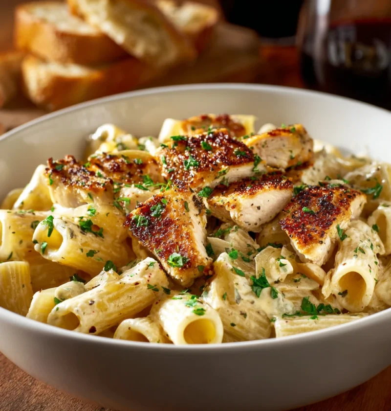 Creamy Rigatoni Tender Garlicseared Chicken