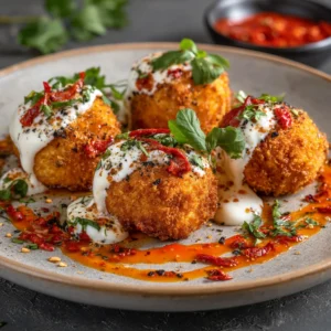 Crispy Delight of Fried Burrata with Spicy Sauce