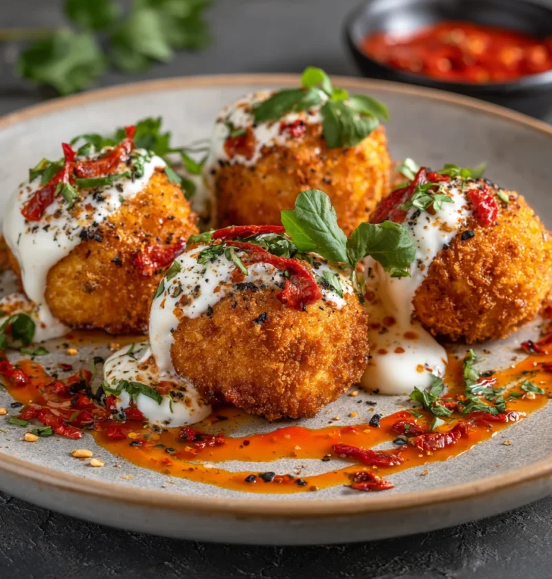 Crispy Delight Fried Burrata Spicy Sauce