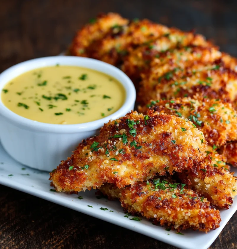 Crispy Garlic Parmesan Chicken Tenders Honey Mustard Dip