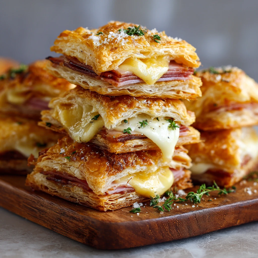 Crispy Ham & Cheese Puff Pastry Stacks