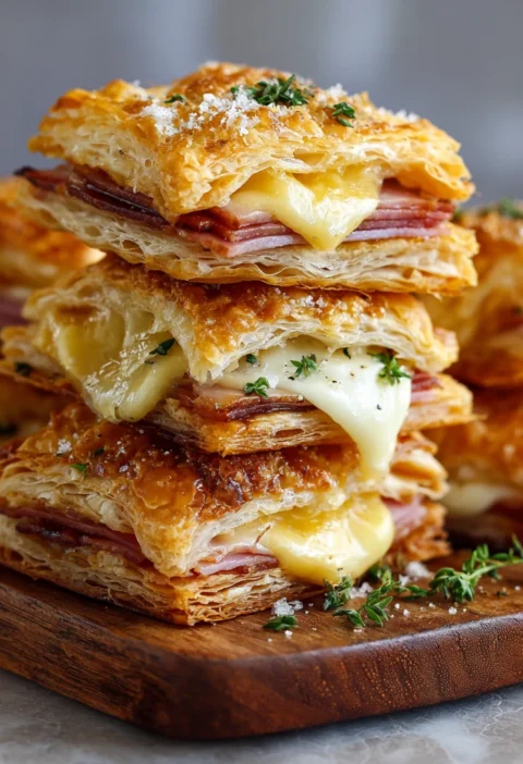 Crispy Ham Cheese Puff Pastry Stacks
