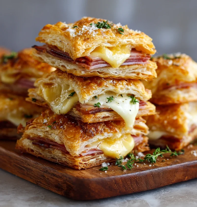 Crispy Ham Cheese Puff Pastry Stacks