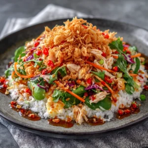 Crispy Rice Bang Bang Chicken Salad : Crunchy, Spicy & Addictively Good