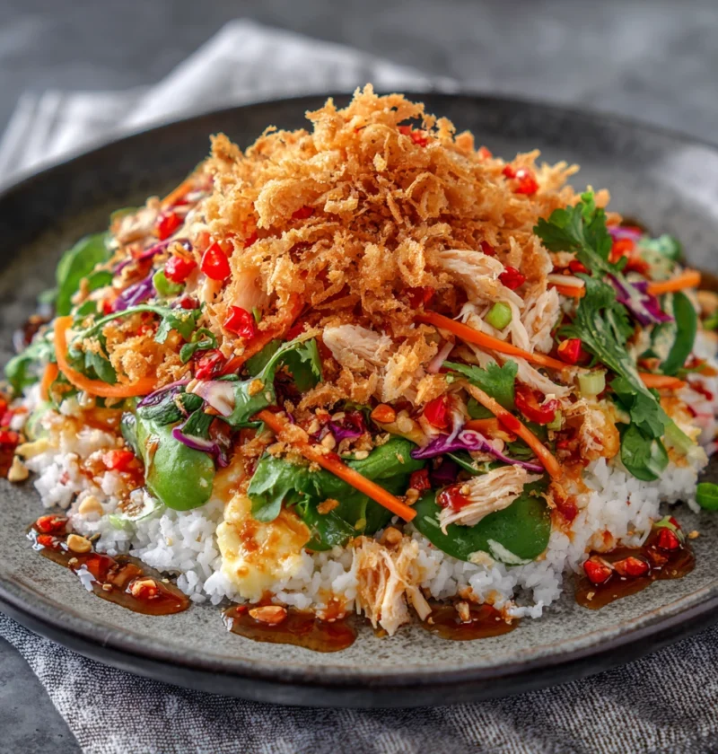 Crispy Rice Bang Chicken Salad Crunchy Spicy Addictively