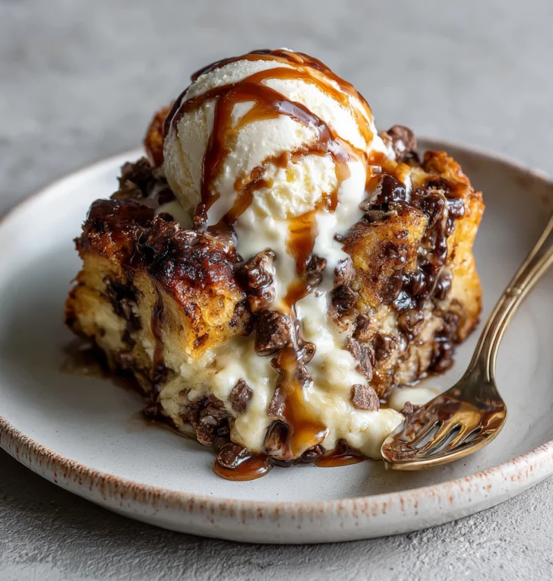 Decadent Gooey Chocolate Cream Cheese Bread Pudding