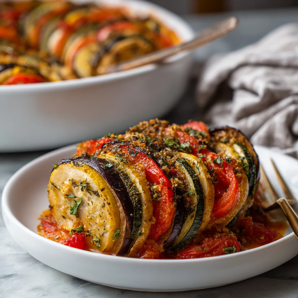 Easy & Healthy Roasted Ratatouille with Eggplant Layers