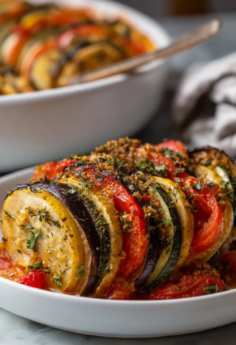 Healthy Roasted Ratatouille Eggplant Layers