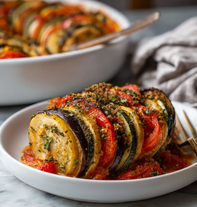 Healthy Roasted Ratatouille Eggplant Layers