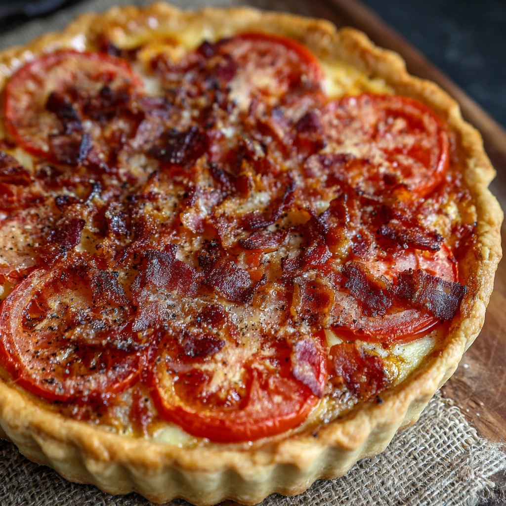 Easy Homemade Bacon Onion Tomato Pie with Rich Flavor
