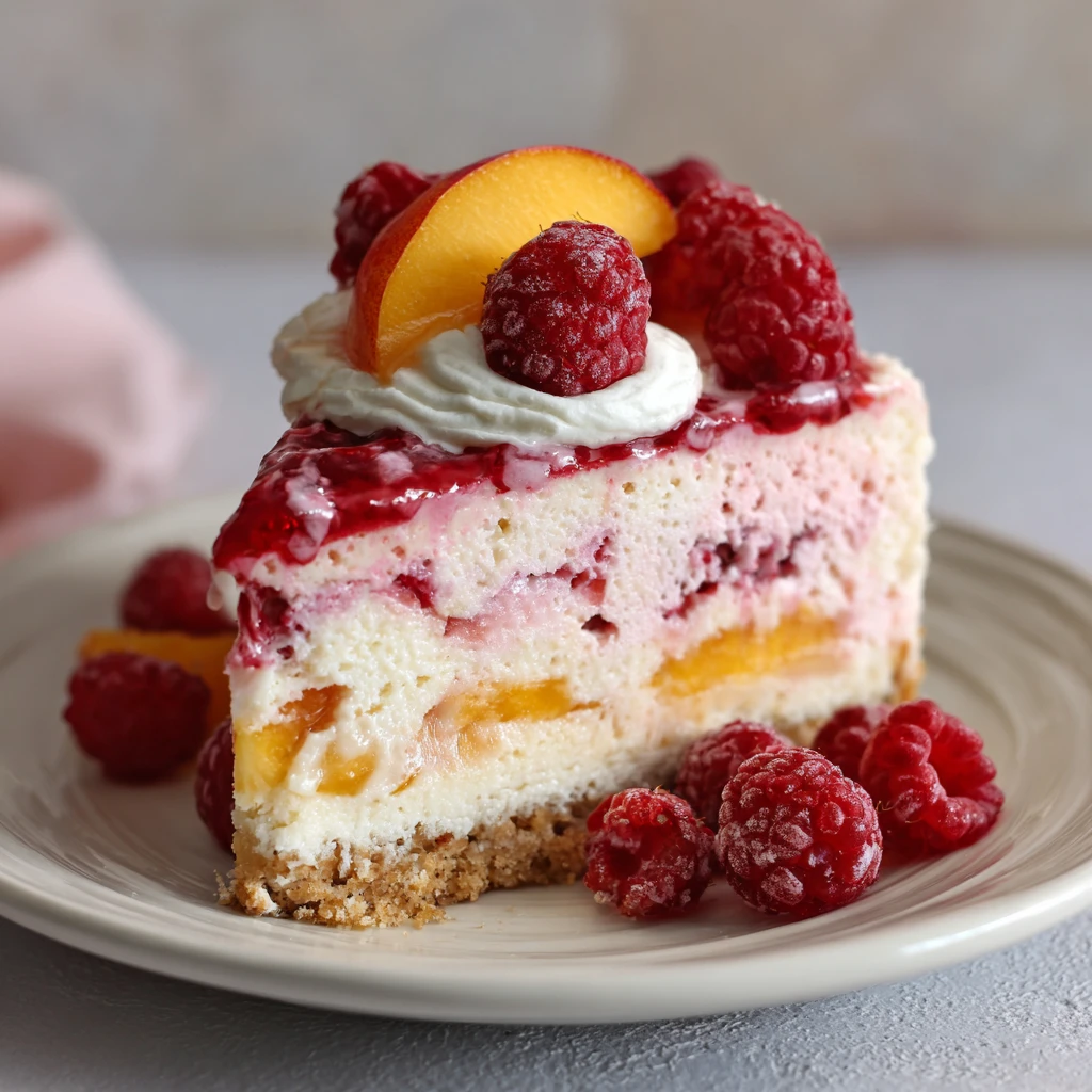 Easy Raspberry Peach Cheesecake