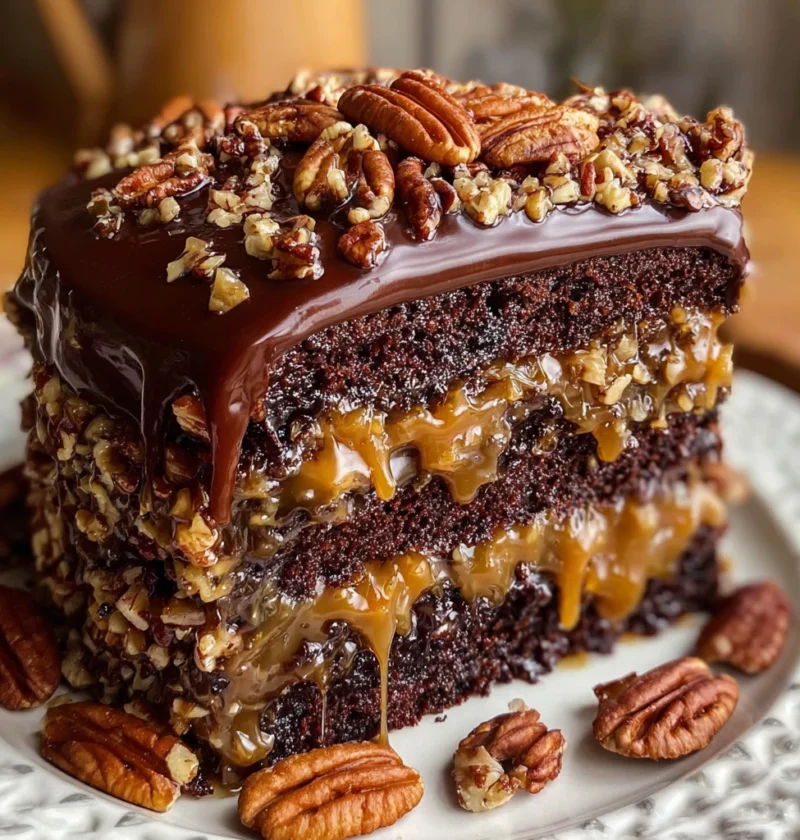 Turtle Cake Chocolate Caramel Pecans
