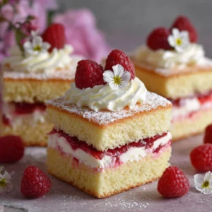 Elegant Raspberry Cream Sponge Squares For Afternoon Tea