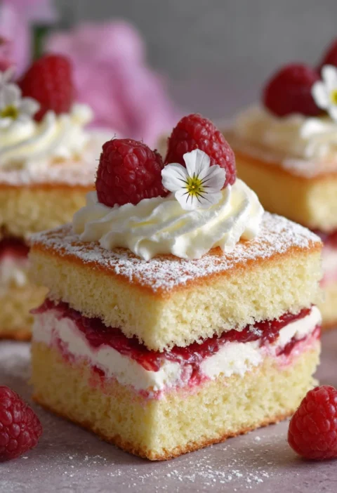 Elegant Raspberry Cream Sponge Squares Afternoon Tea