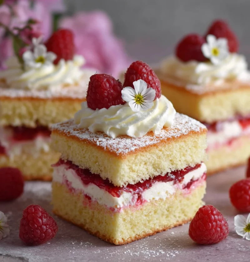 Elegant Raspberry Cream Sponge Squares Afternoon Tea