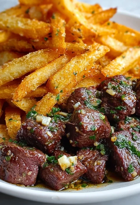 Garlic Butter Steak Bites Crispy Fries