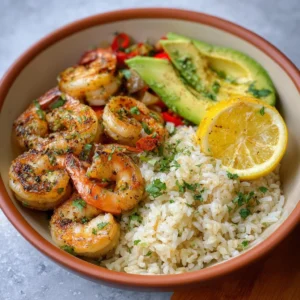 Grilled Shrimp Rice Bowl with Lemon