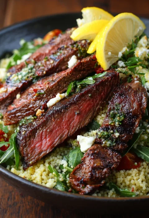 Grilled Skirt Steak Lemon Herb Couscous Salad