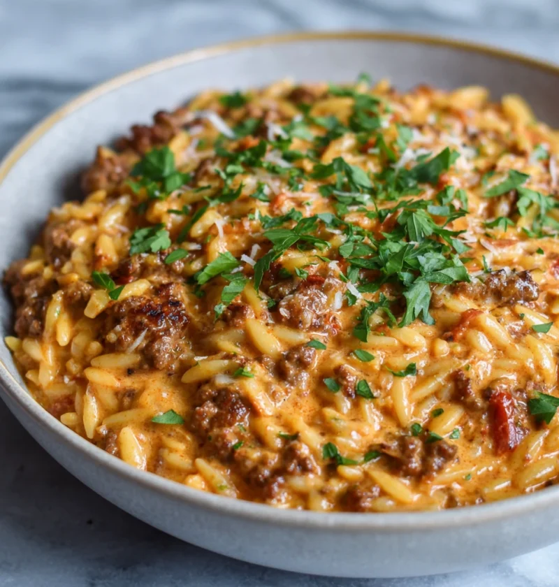 Ground Beef Orzo Tomato Cream Sauce
