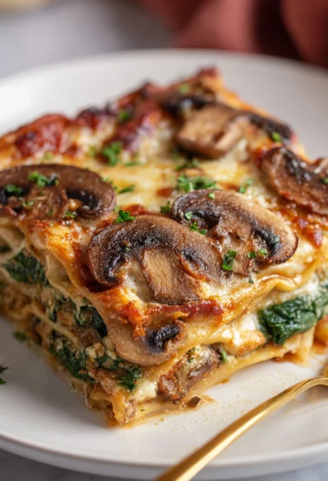 Healthy Mushroom Spinach Lasagna