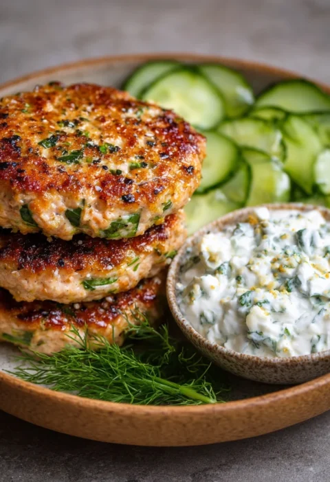 Herbed Turkey Burgers Cucumber Salad Tzatziki Fresh Herbs