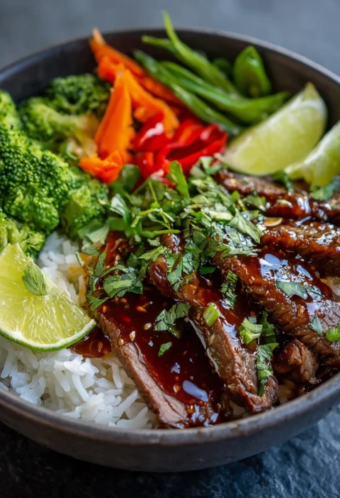 Honey Soy Beef Rice Bowls Ginger Lime Sauce