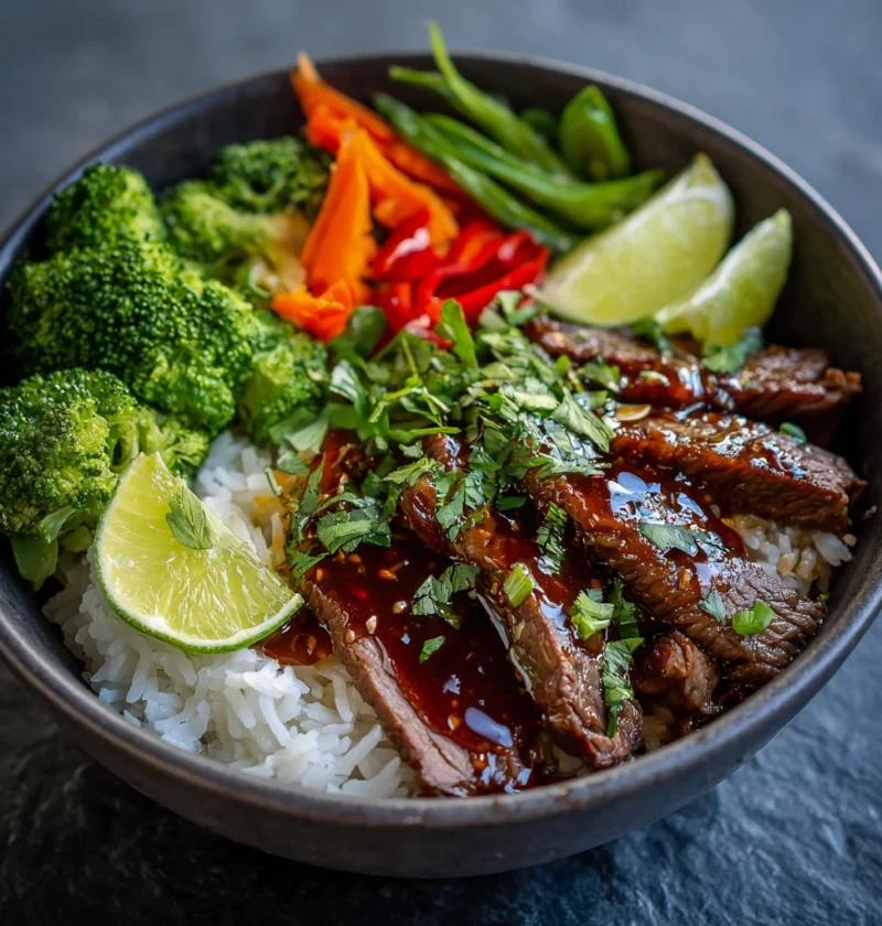 Honey Soy Beef Rice Bowls Ginger Lime Sauce