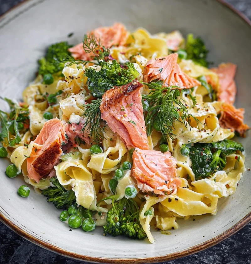 Hot Smoked Salmon Greens Tagliatelle