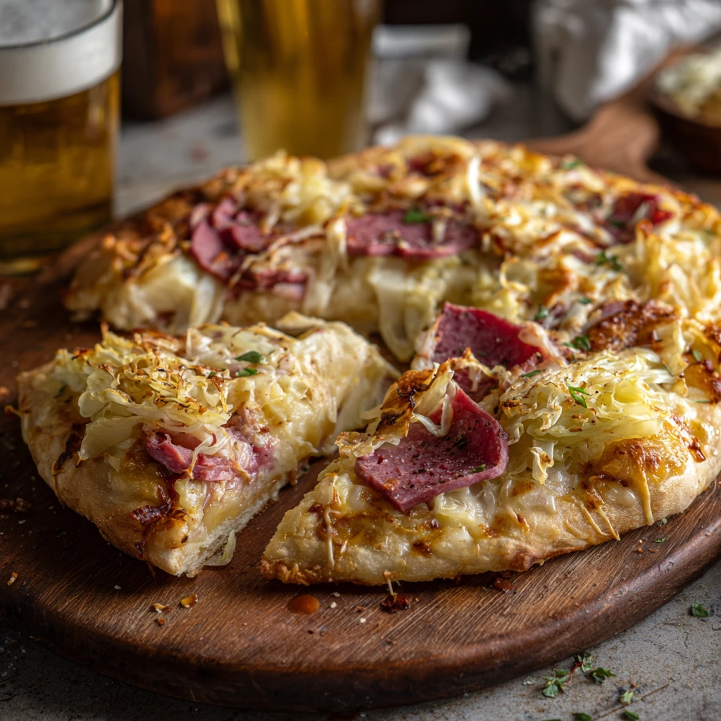 Irish Pizza With Cabbage, Corned beef & cheddar