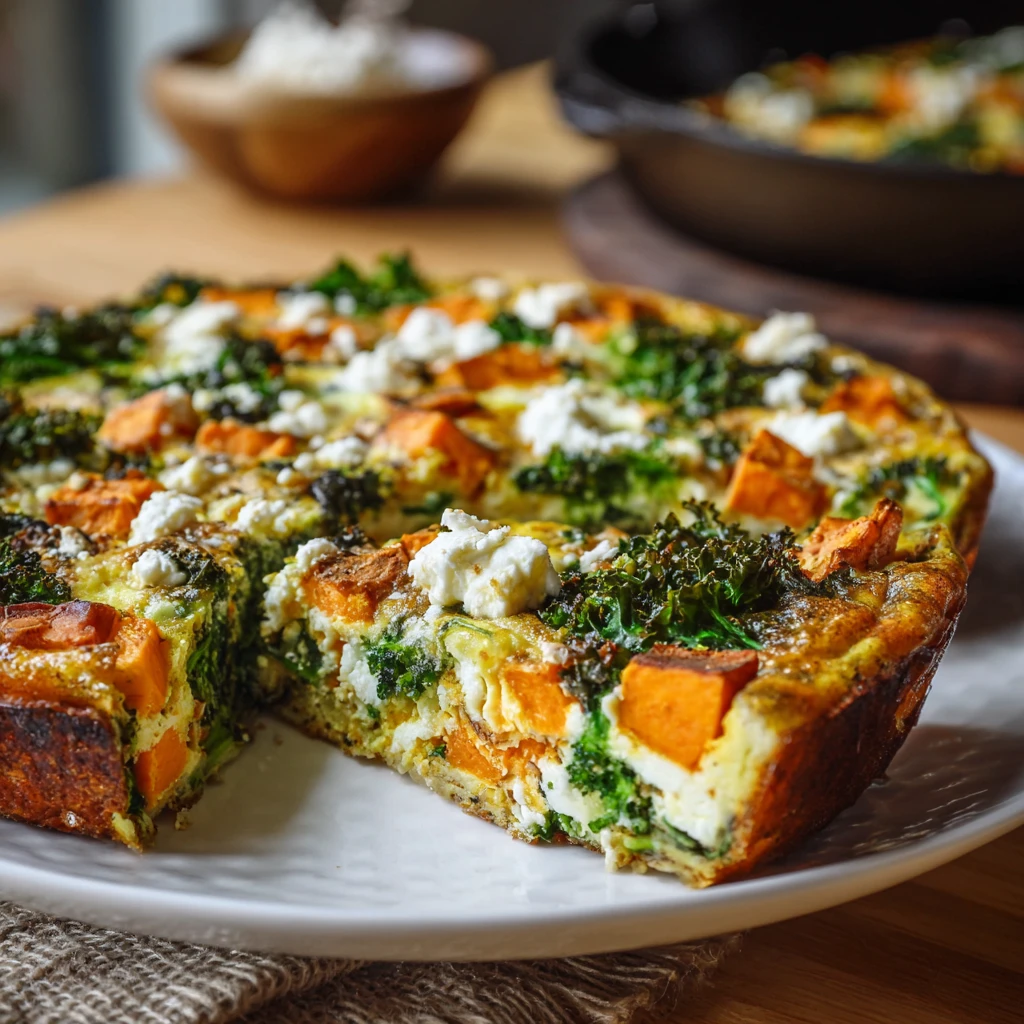 Irresistible Roasted Sweet Potato Kale Frittata Feta