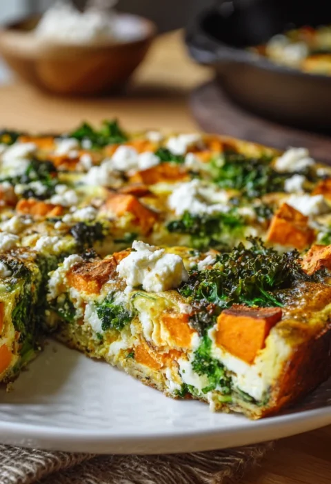 Irresistible Roasted Sweet Potato Kale Frittata Feta