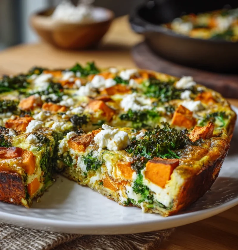Irresistible Roasted Sweet Potato Kale Frittata Feta