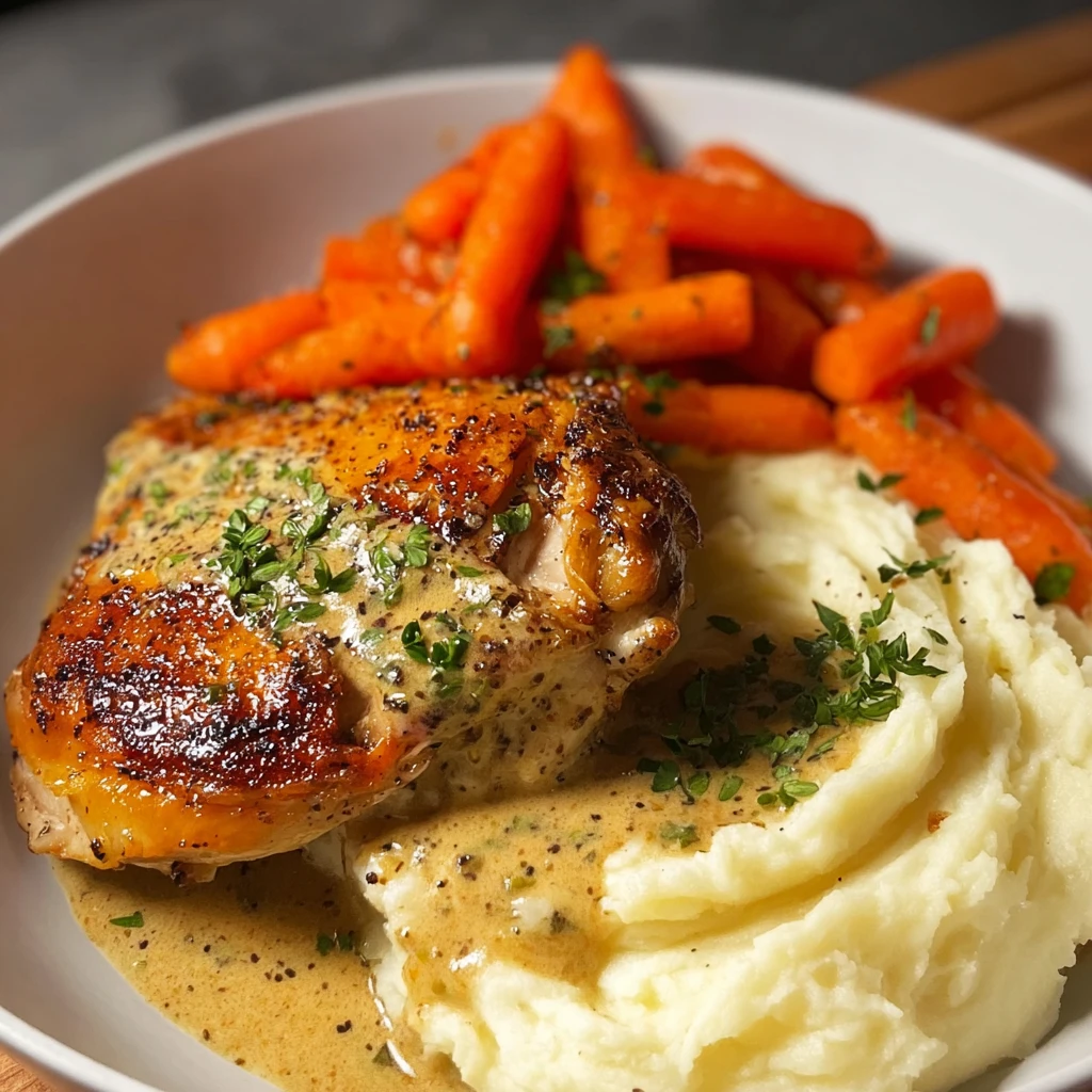 Juicy Chicken with Creamy Mashed Potatoes & Glazed Carrots