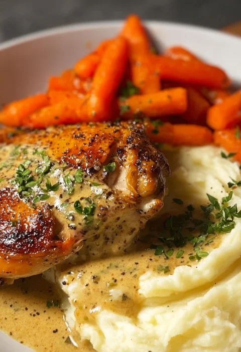 Juicy Chicken Creamy Mashed Potatoes Glazed Carrots