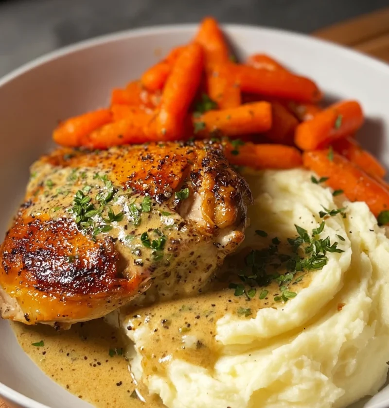 Juicy Chicken Creamy Mashed Potatoes Glazed Carrots