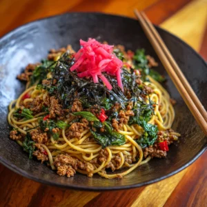 Lurou Noodles : Ground pork, pickled ginger, seaweed salad