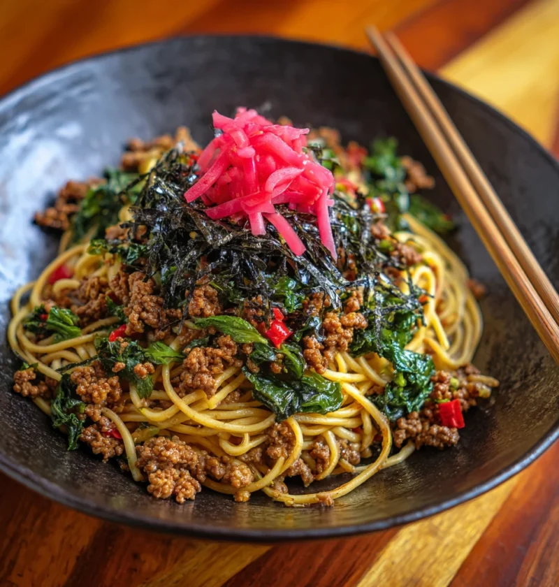 Lurou Noodles Ground Pork Pickled Ginger Seaweed Salad