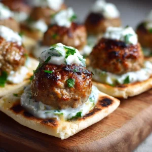 Mini Greek Meatball Bites with Tzatziki on Pita