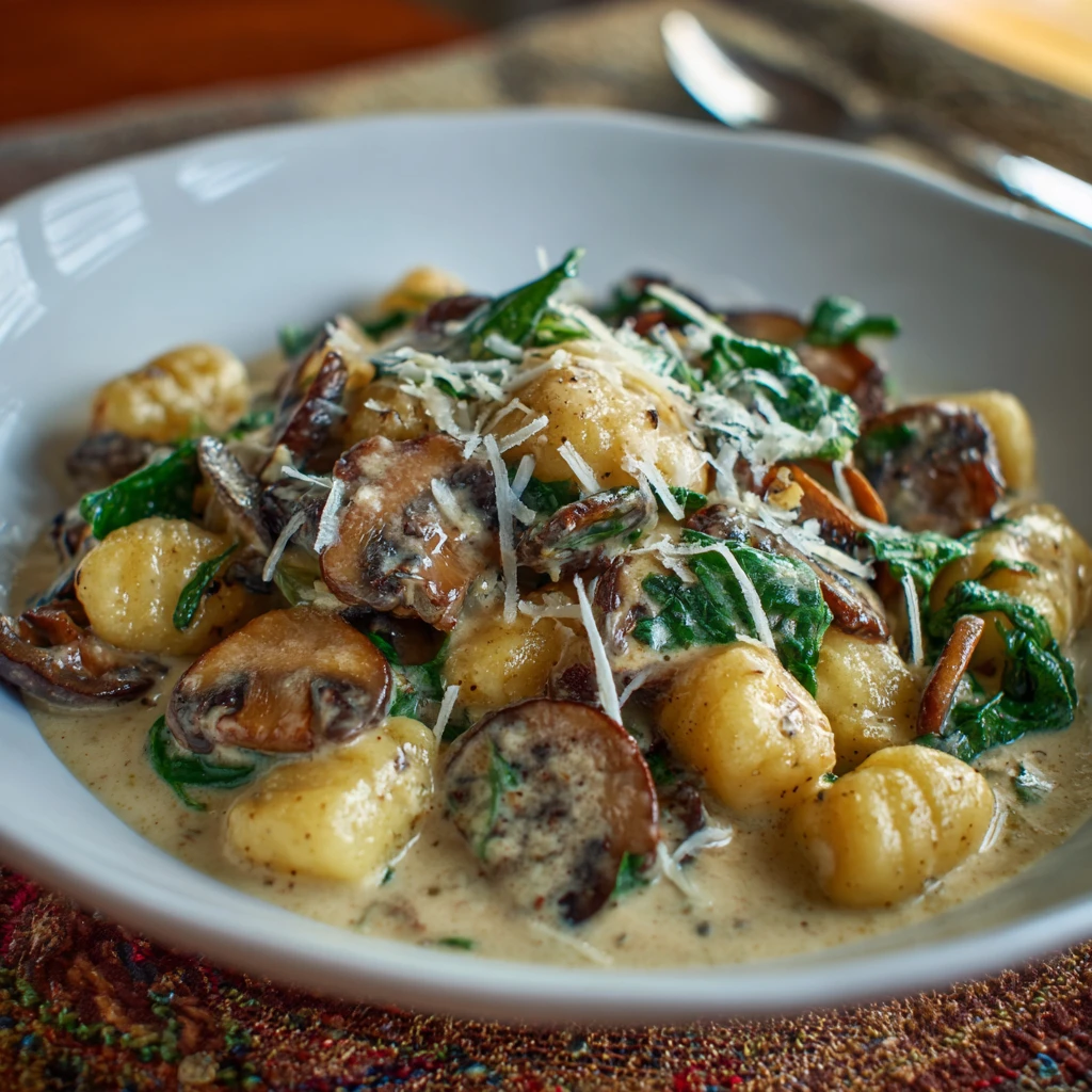Mushroom Gnocchi with Parmesan Cream Sauce