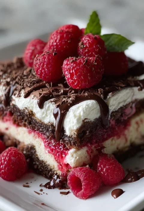 Nobake Raspberry Chocolate Lasagna Dessert